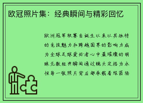 欧冠照片集：经典瞬间与精彩回忆
